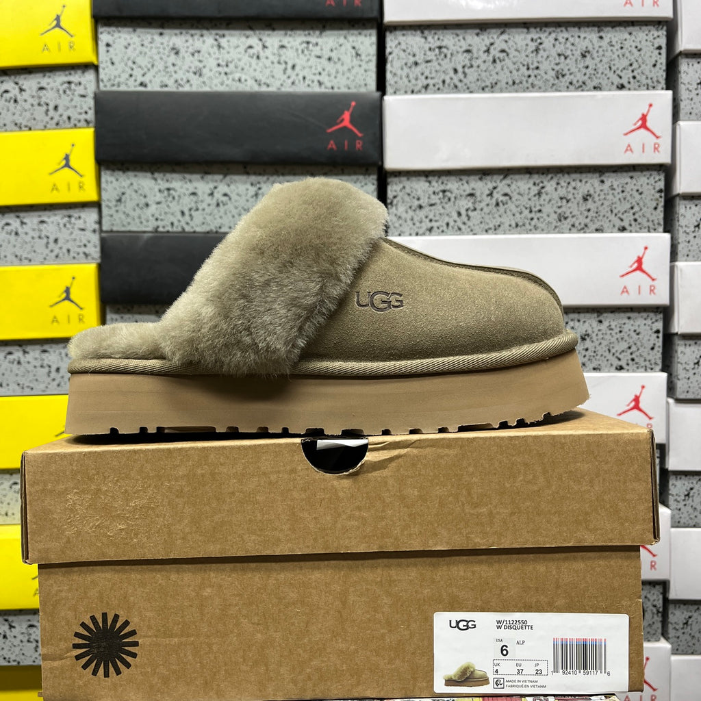 UGG Platform Slippers in Antelope Brown with Plush Collar