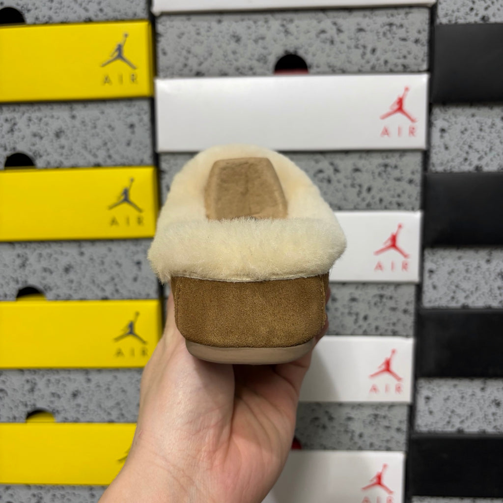 UGG Moccasin Slippers in Chestnut with Cream Plush Collar