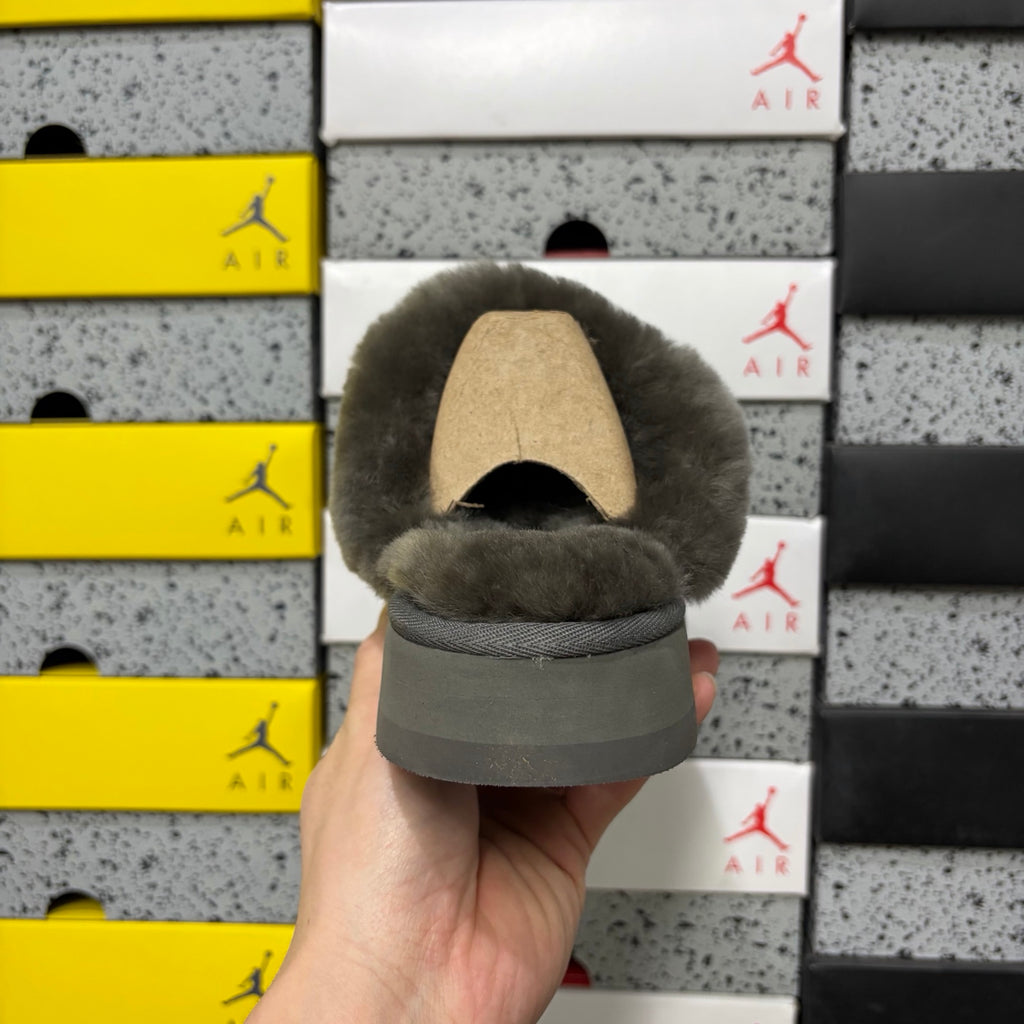 UGG Platform Slippers in Gray with Plush Collar