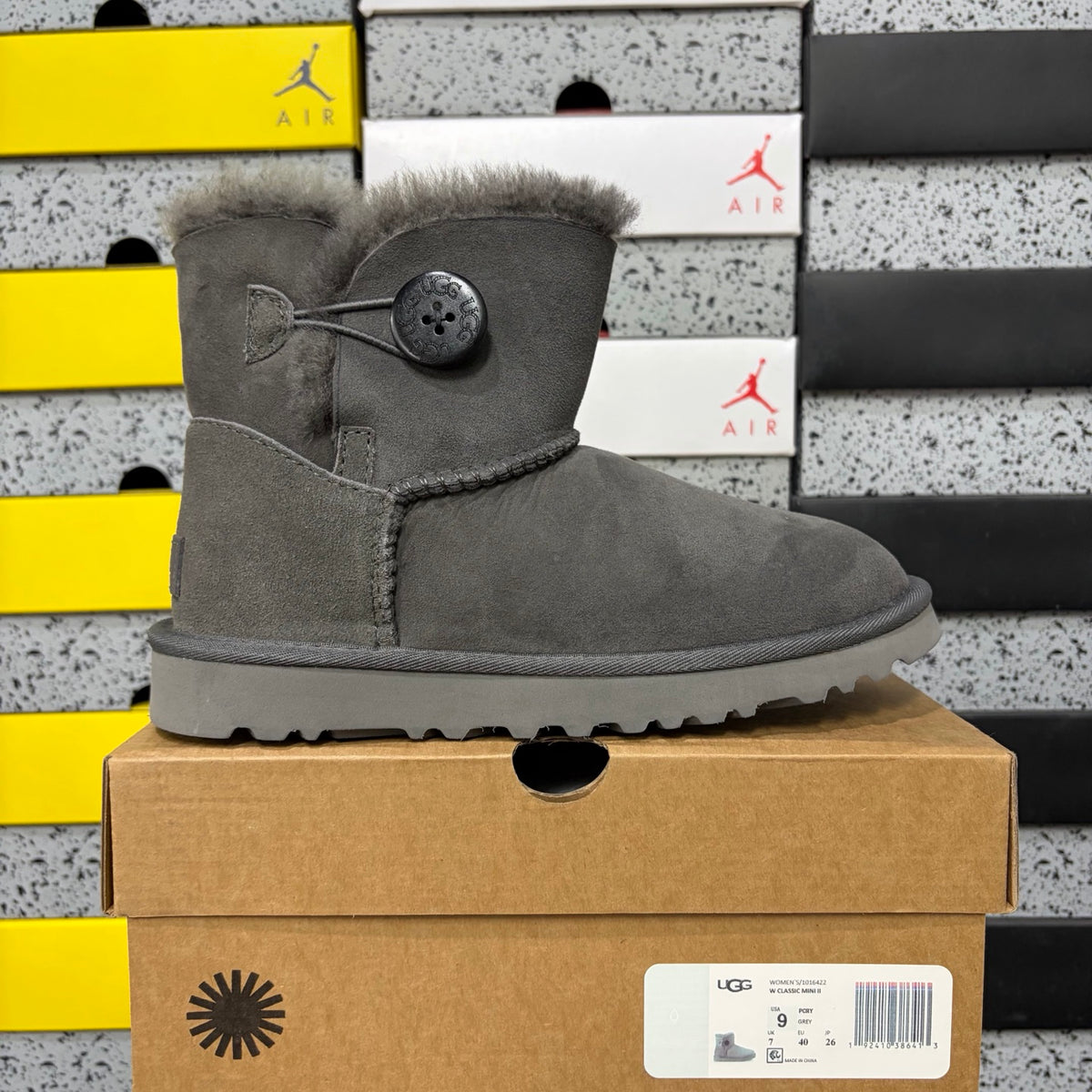 UGG Button-Detail Short Boots in Gray with Plush Lining