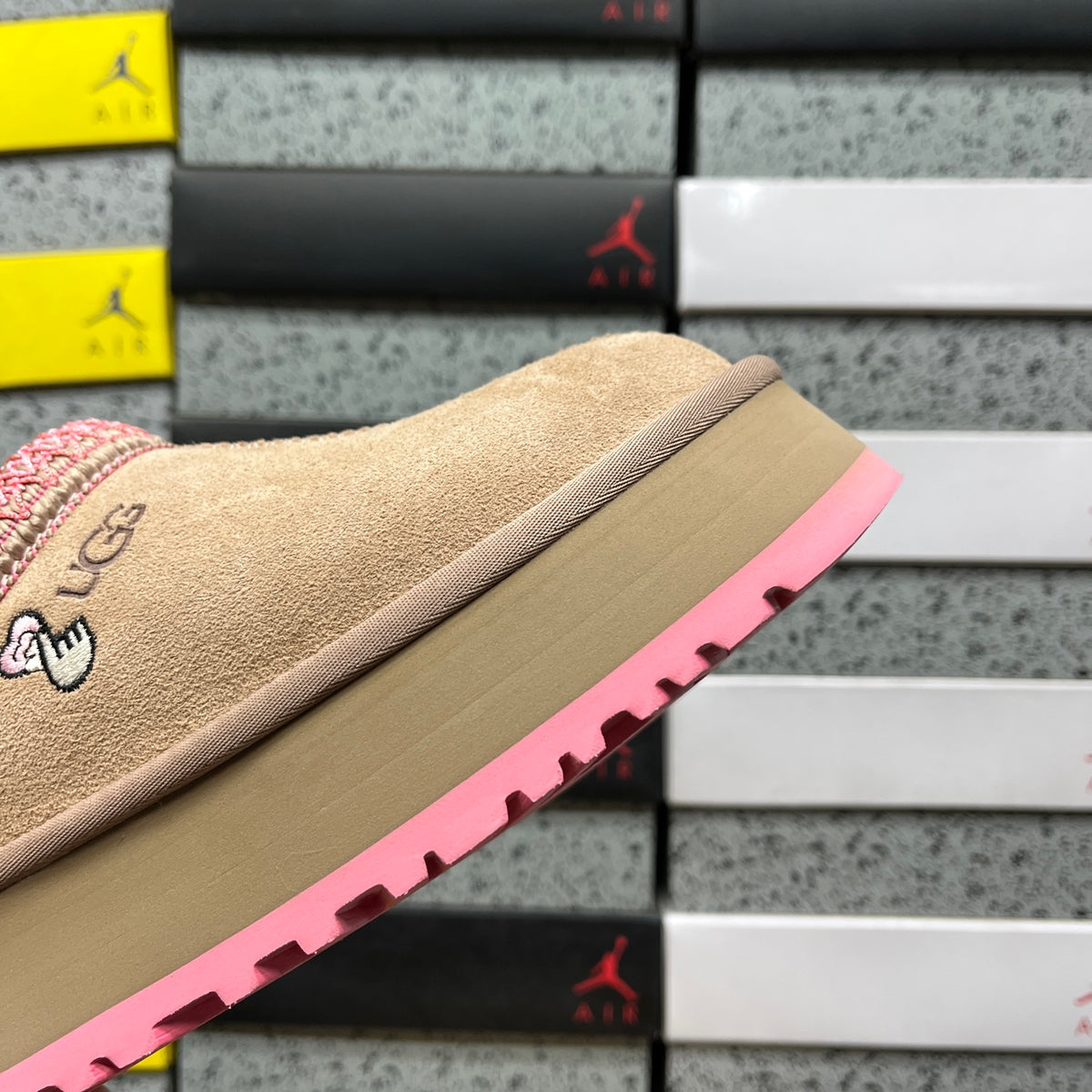 UGG Platform Slip-On Shoes in Tan with Pink Trim