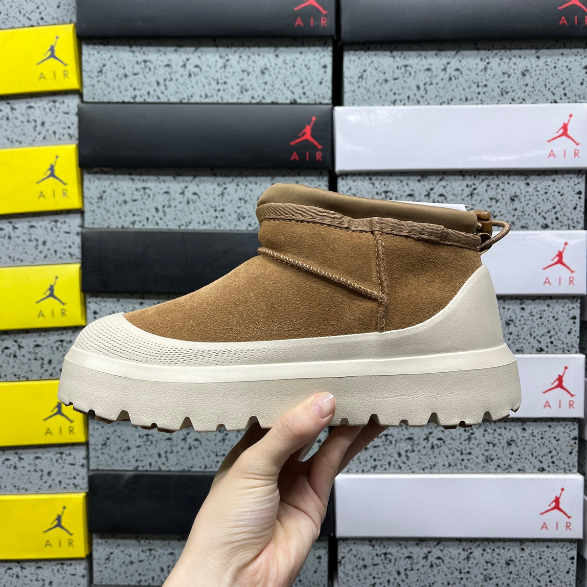 UGG Slip-On Ankle Boots in Chestnut with Cream Chunky Lug Sole