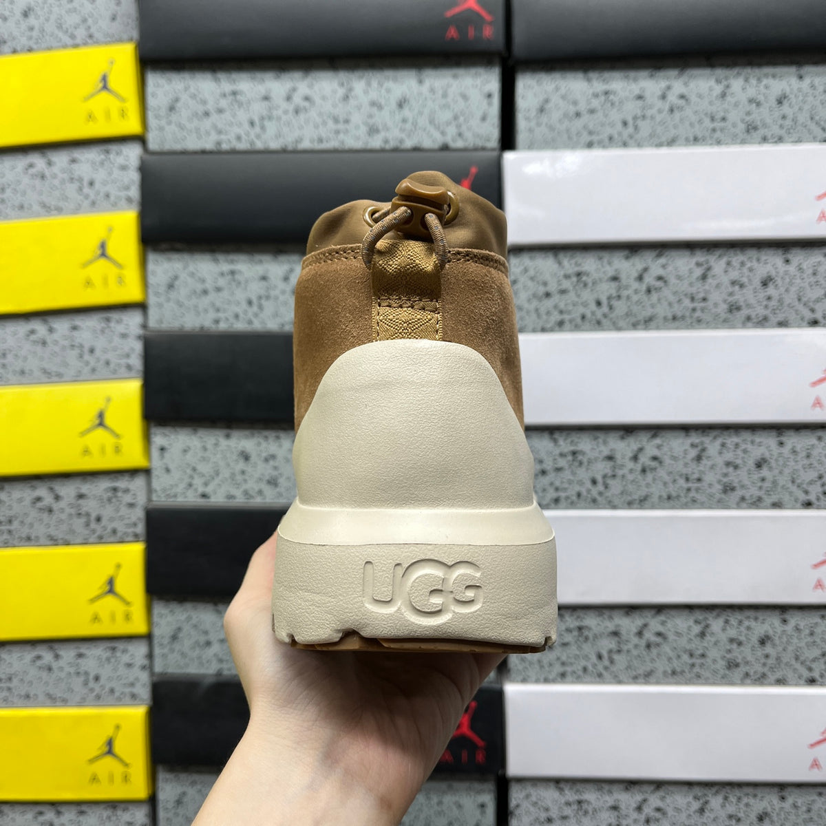 UGG Lace-Up Ankle Boots in Chestnut with Cream Chunky Lug Sole