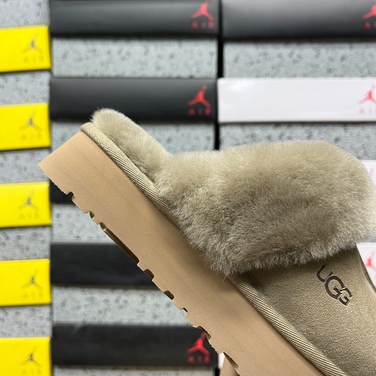 UGG Platform Slippers in Antelope Brown with Plush Collar