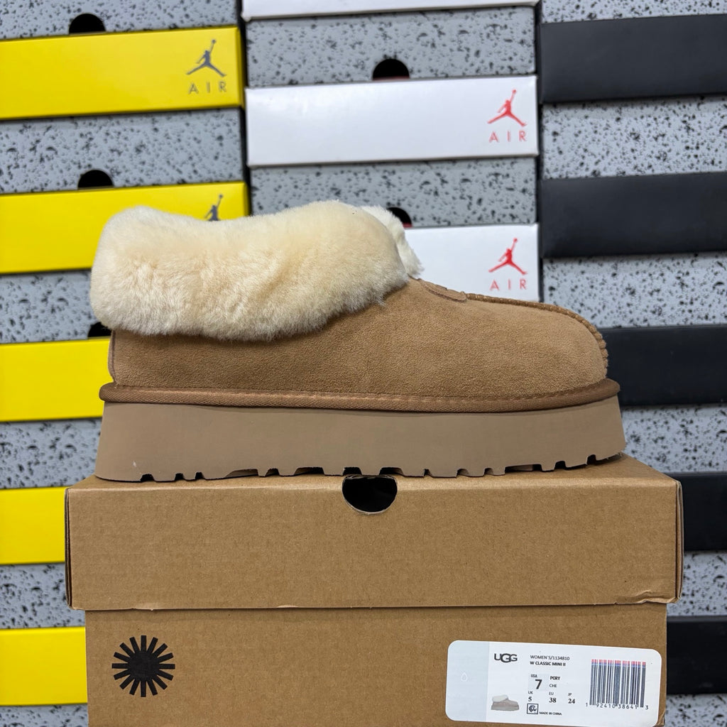 UGG Chestnut Slippers with Cream Plush Collar