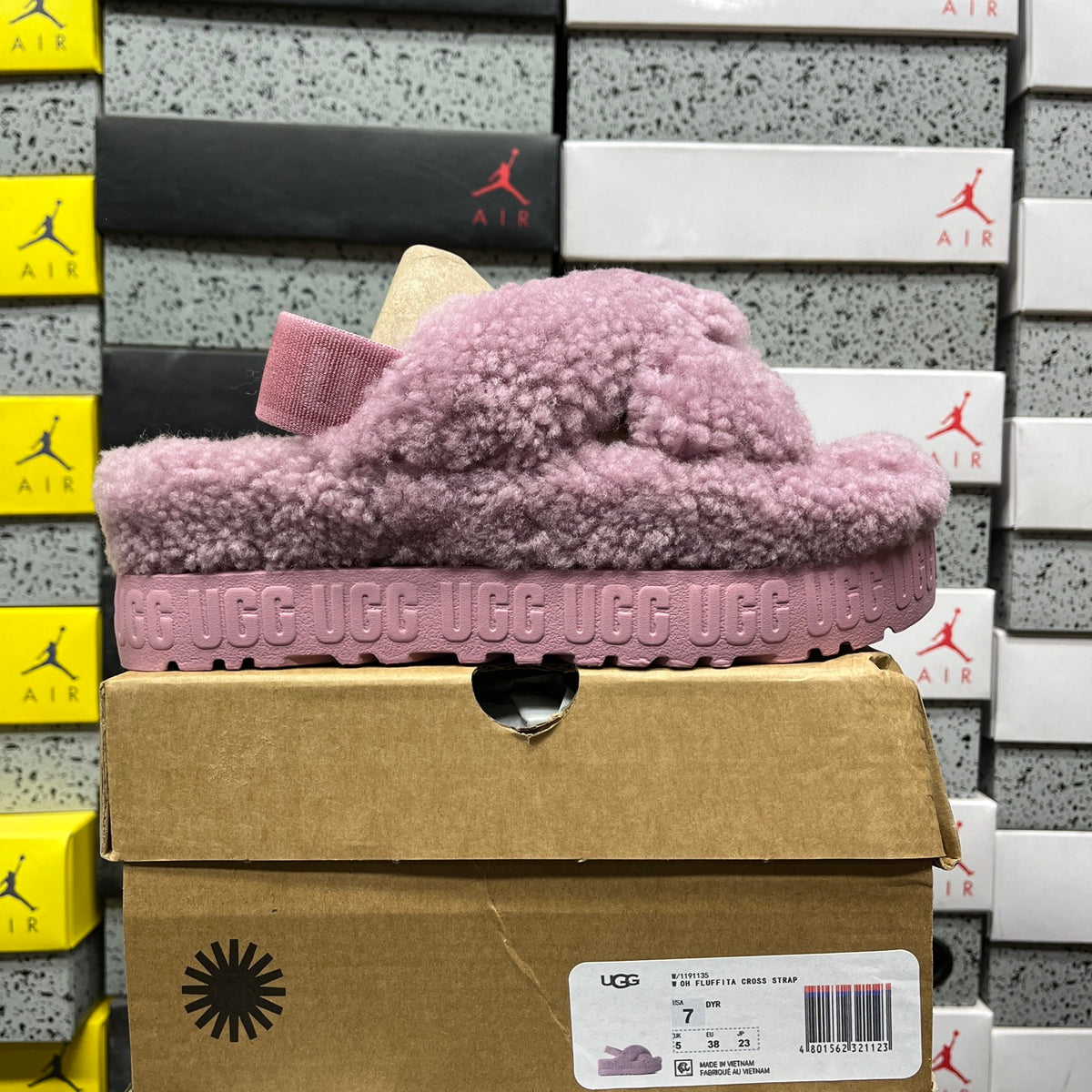 UGG Fluffy Platform Sandals in Grayish Purple with Crossover Straps