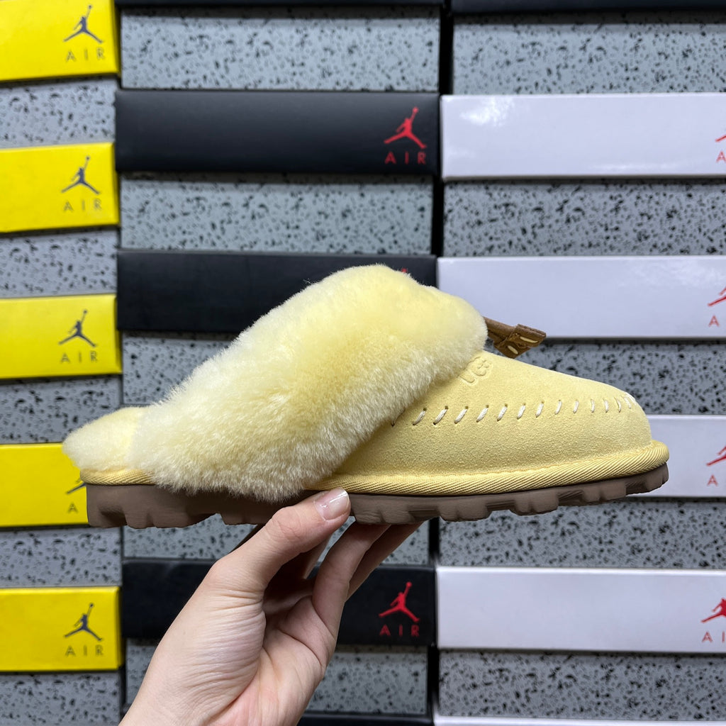 UGG Slippers in Soft Yellow with Plush Collar