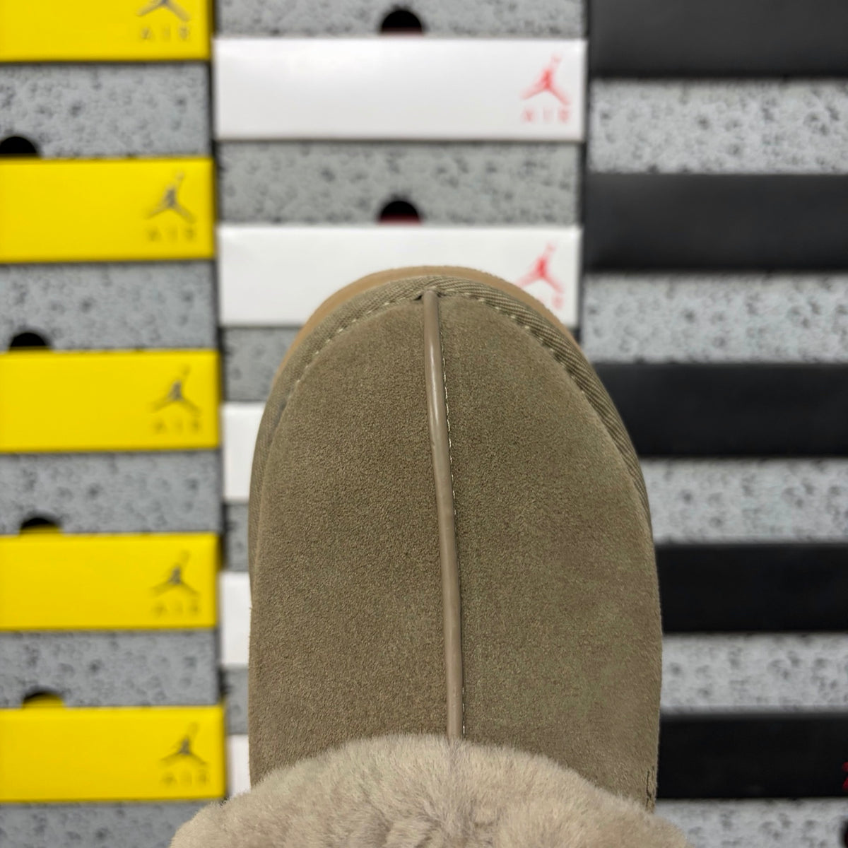 UGG Platform Slippers in Antelope Brown with Plush Collar