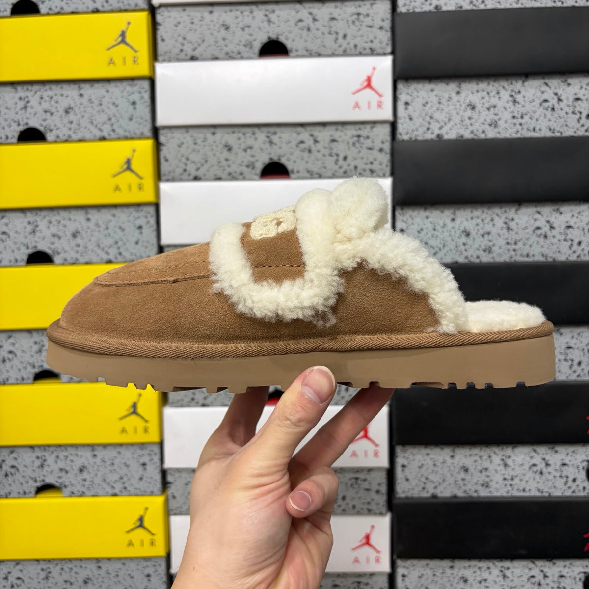 UGG Mule Slippers in Chestnut with Cream Plush Trim