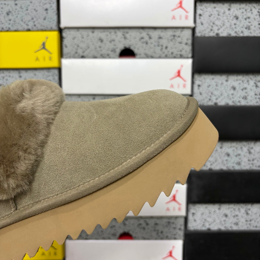 UGG Brown Platform Slip-On Shoes with Plush Collar
