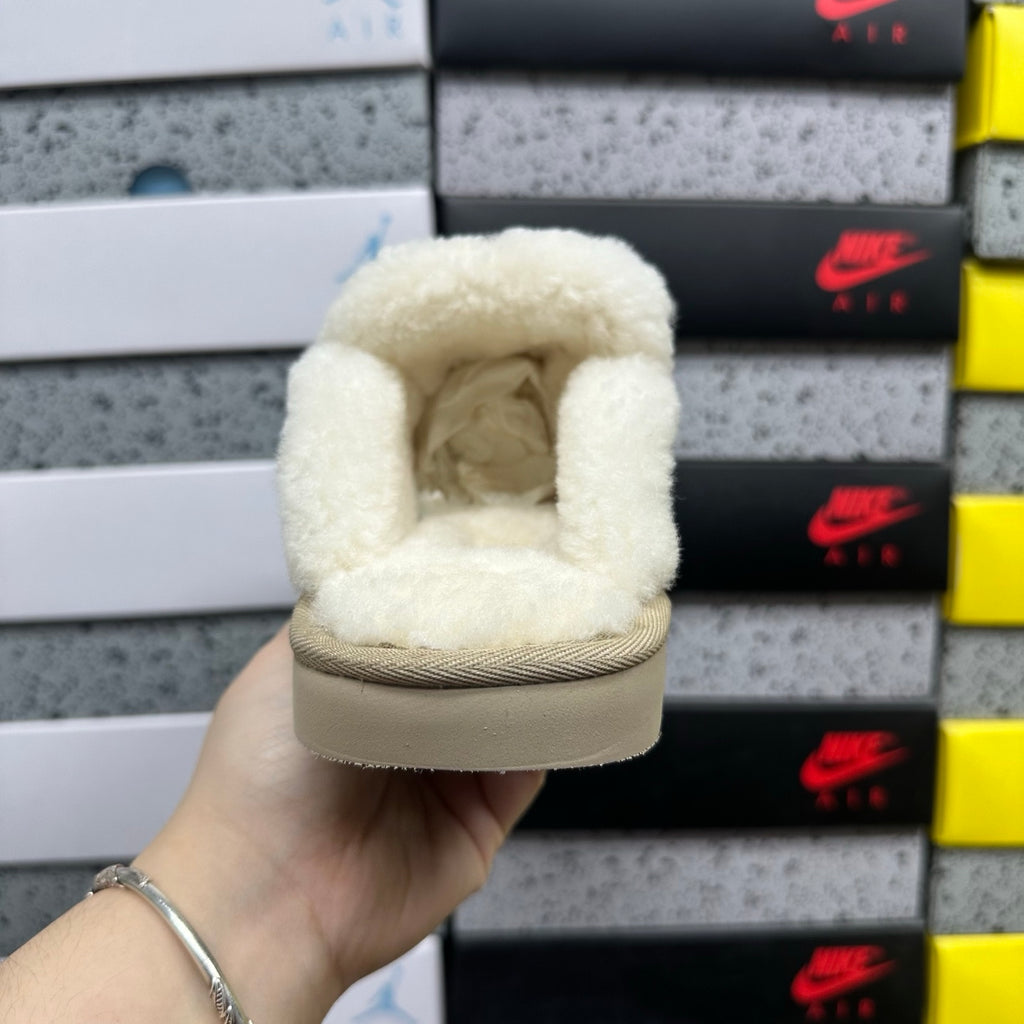 UGG Mule Slippers in Sand with Cream Plush Trim