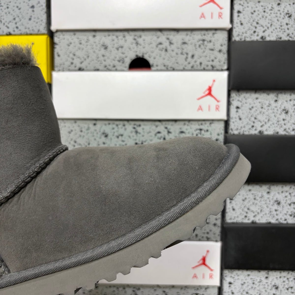 UGG Button-Detail Short Boots in Gray with Plush Lining