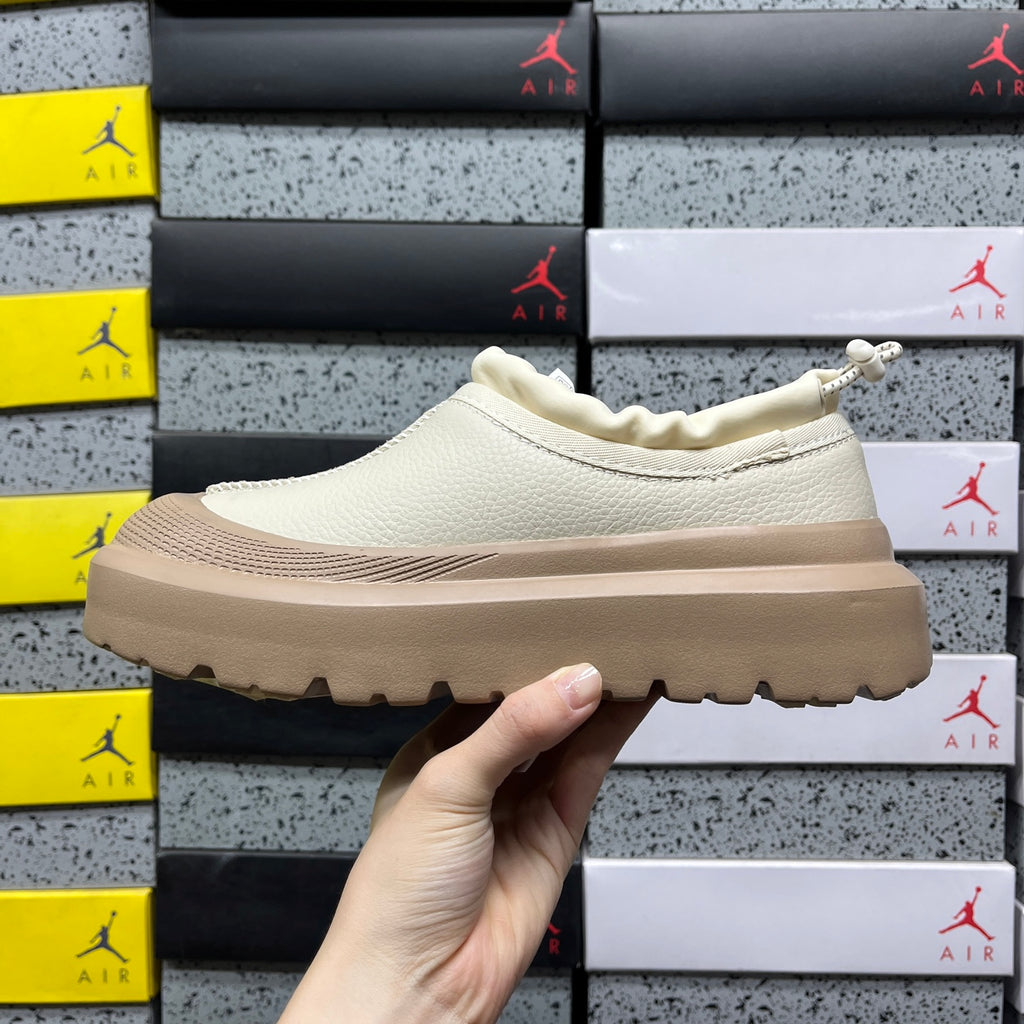 UGG Leather Slip-On Shoes in White with Tan Chunky Sole