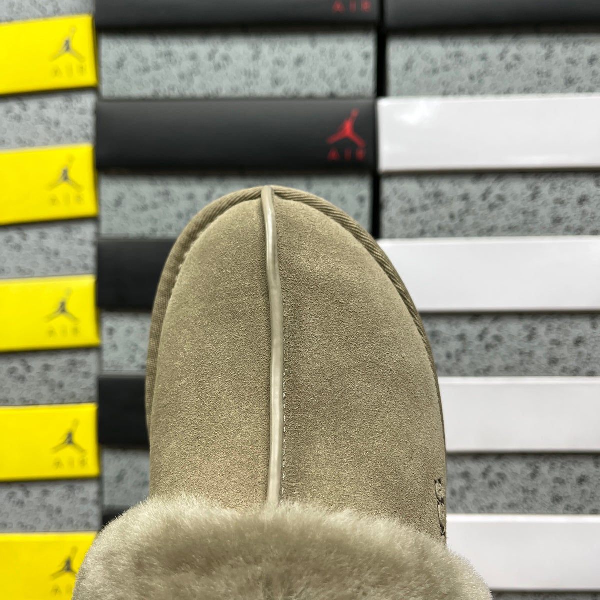 UGG Platform Slippers in Antelope Brown with Plush Collar