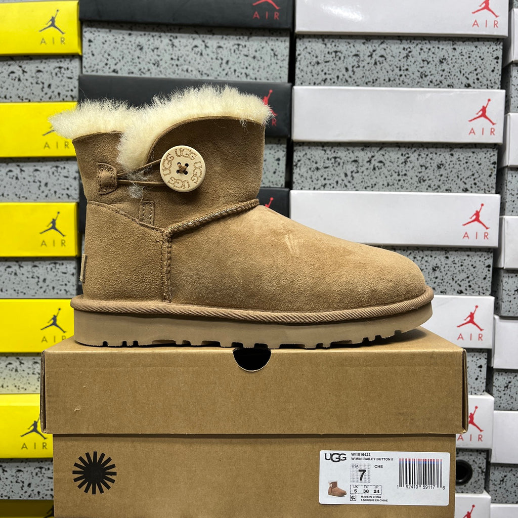 UGG Button-Detail Mini Boots in Chestnut with Plush Lining