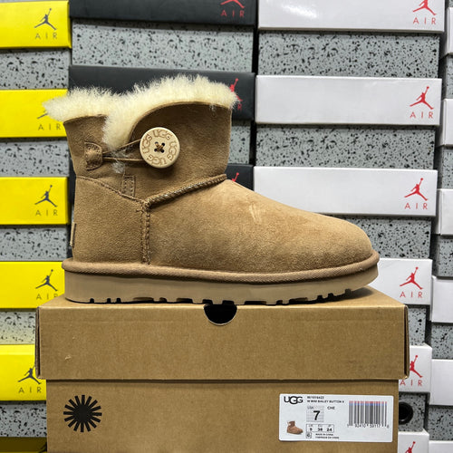 UGG Button-Detail Mini Boots in Chestnut with Plush Lining