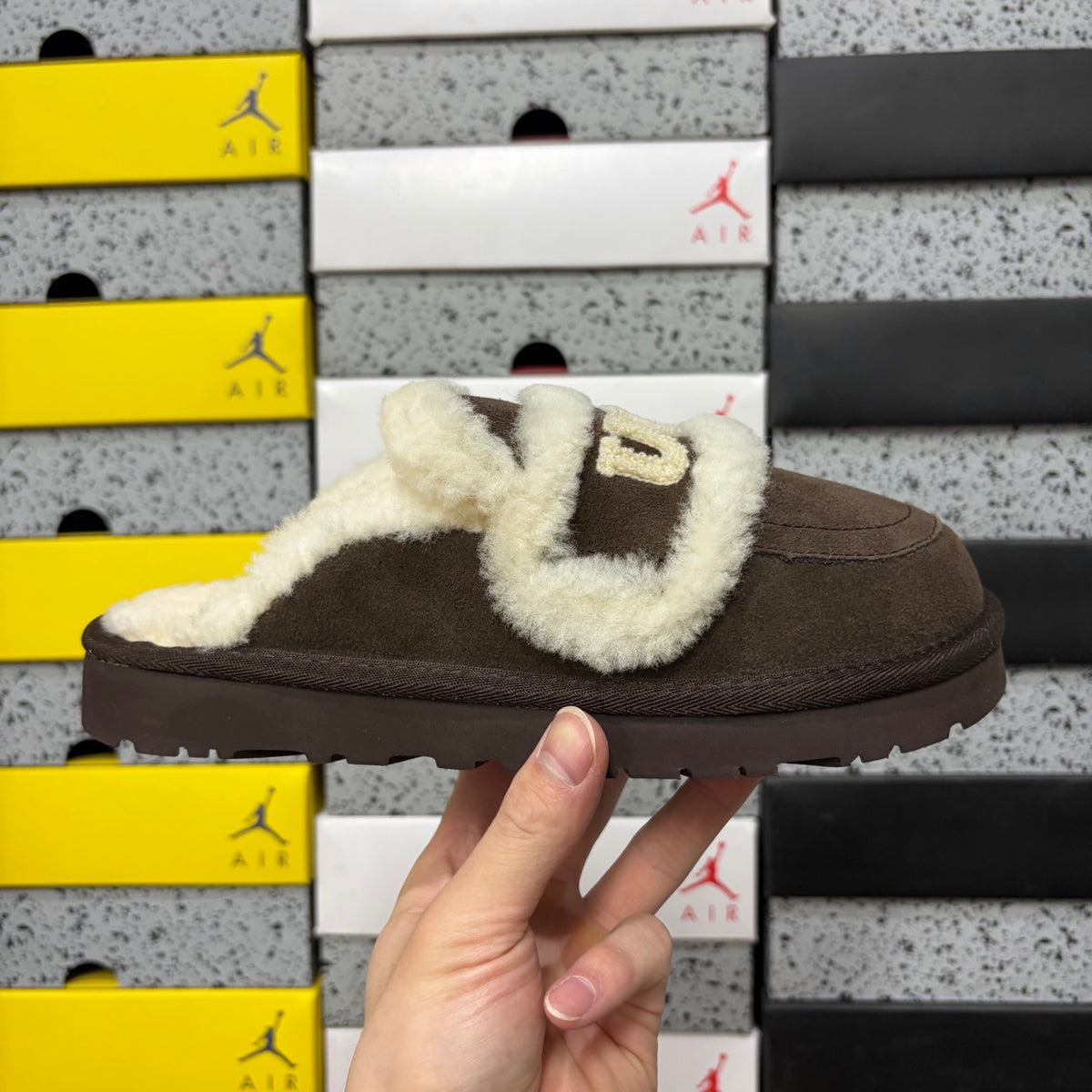 UGG Mule Slippers in Chocolate Brown with Cream Plush Trim