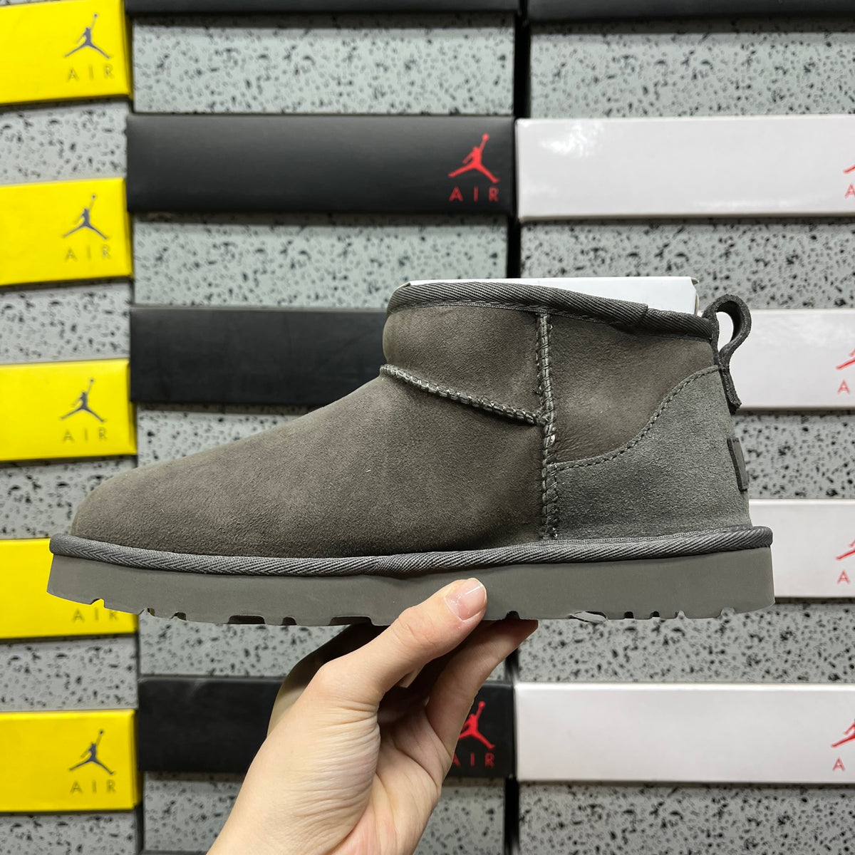 UGG Ultra Mini Pull-On Boots in Gray with Plush Lining