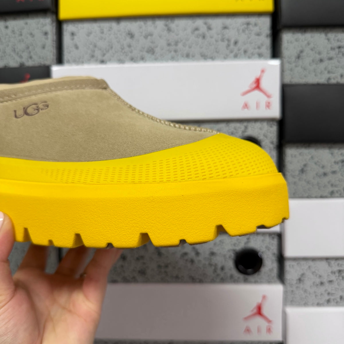 UGG Beige Slip-On Shoes with Yellow Chunky Lug Sole