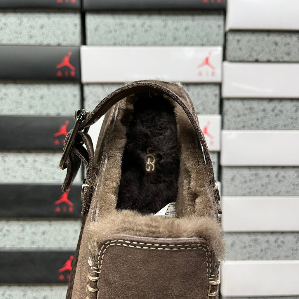 UGG Buckle-Strap Clogs in Dark Brown with Plush Lining