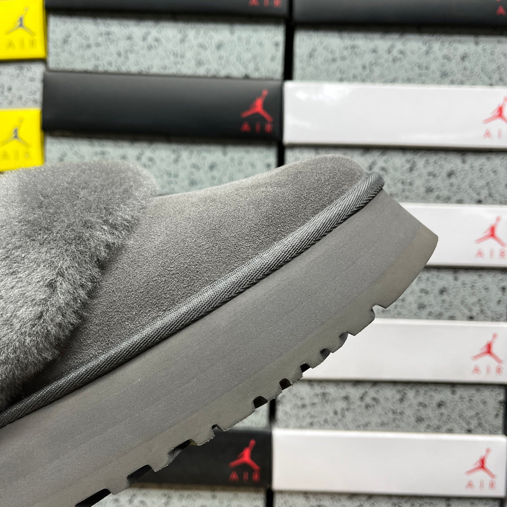 UGG Platform Slippers in Gray with Plush Collar