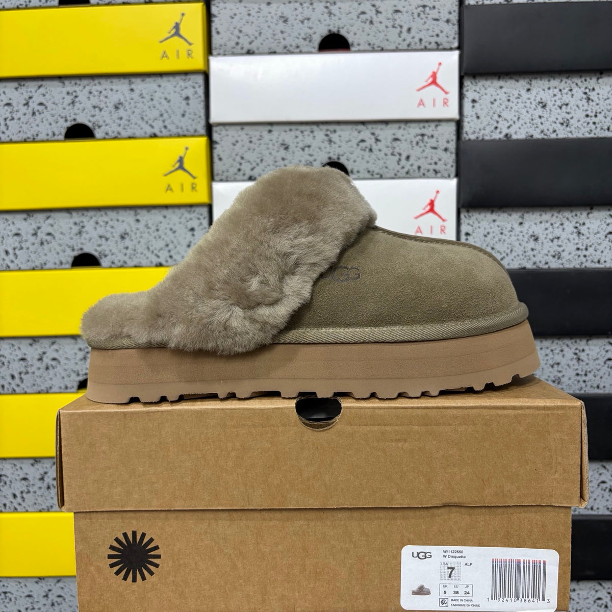 UGG Platform Slippers in Antelope Brown with Plush Collar