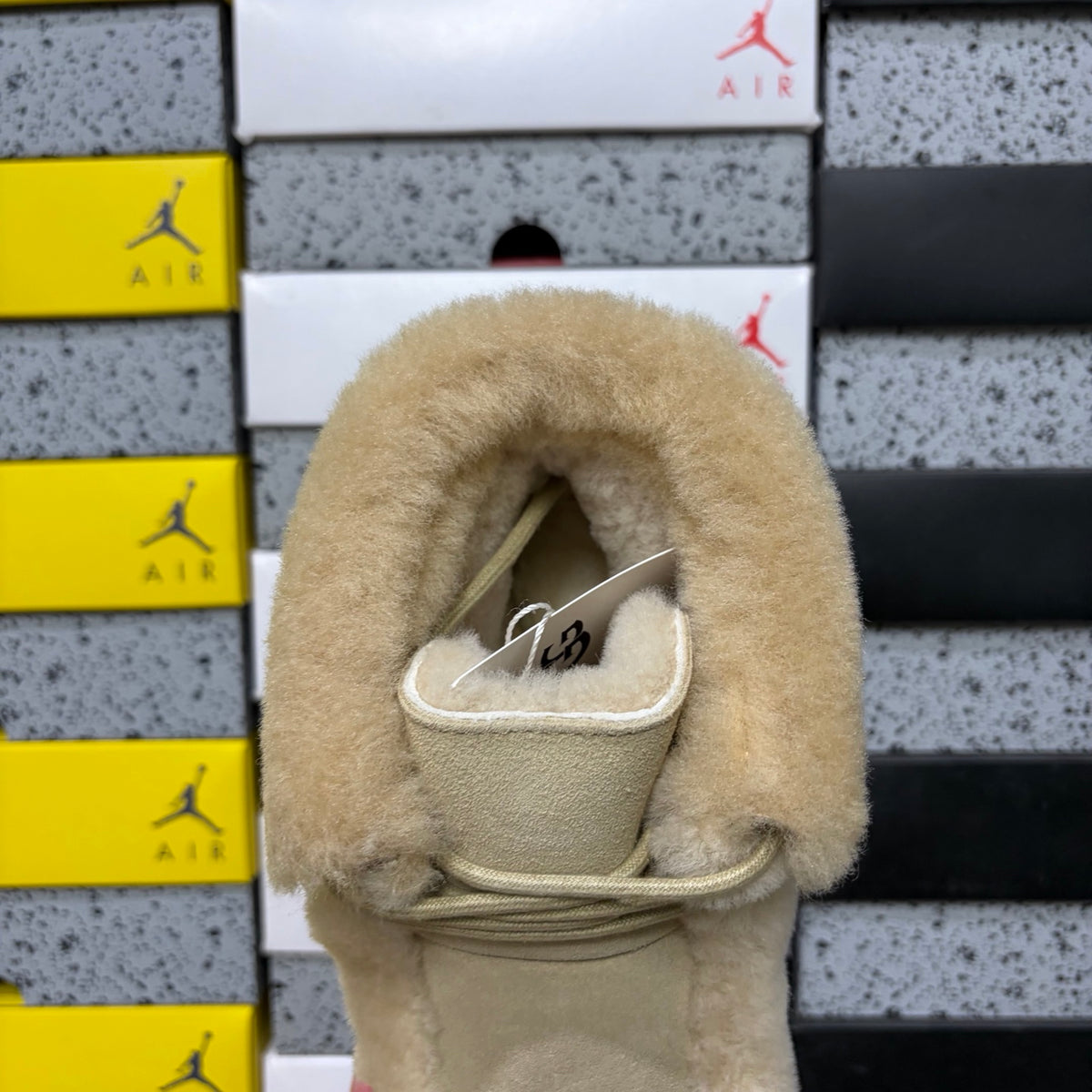 UGG Platform Ankle Boots in Sand with Plush Cuff and Block Heel