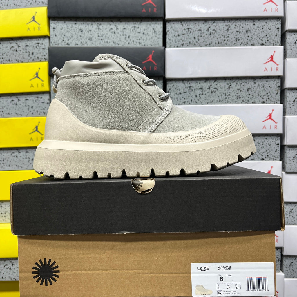 UGG Lace-Up Ankle Boots in Gray with Cream Chunky Lug Sole