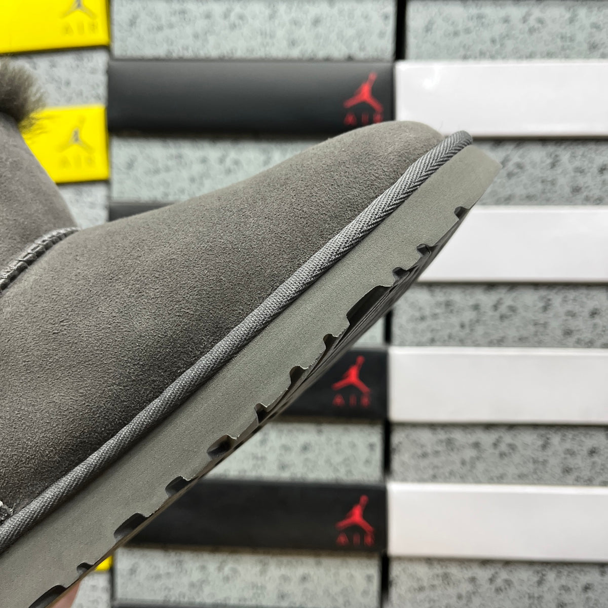 UGG Button-Detail Mini Boots in Gray with Plush Lining