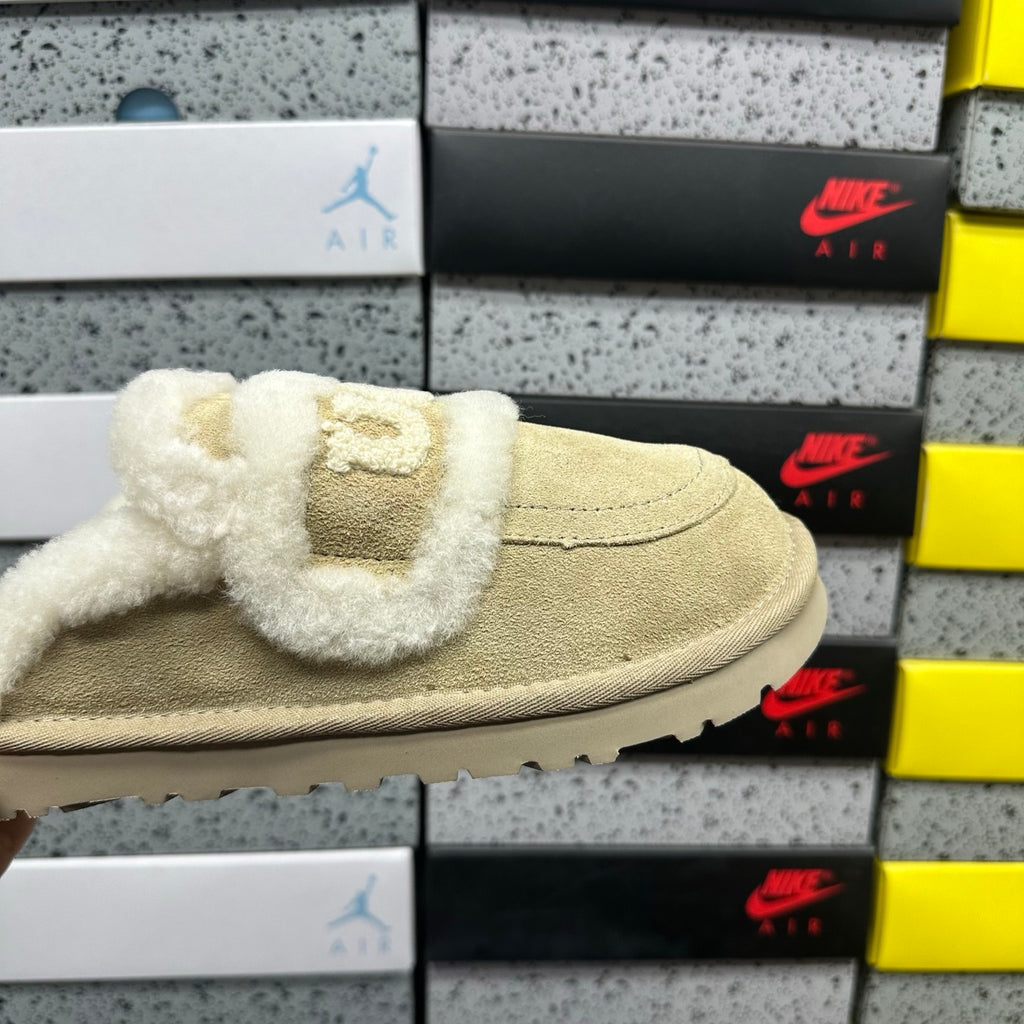UGG Mule Slippers in Sand with Cream Plush Trim