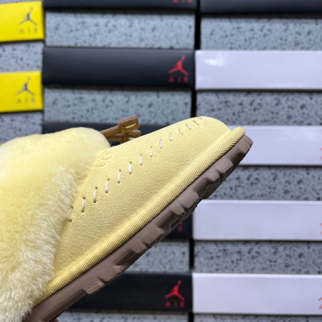 UGG Slippers in Soft Yellow with Plush Collar