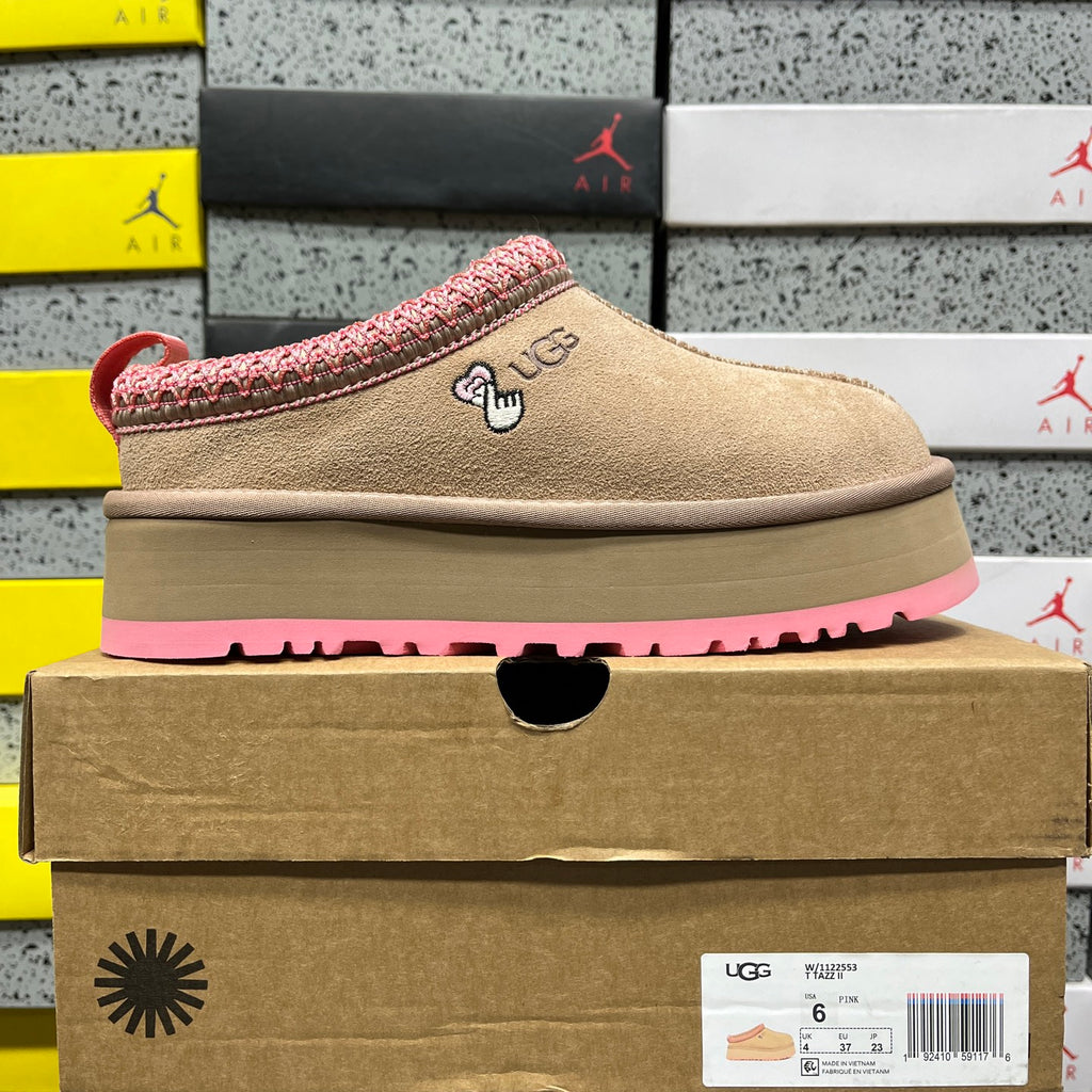 UGG Platform Slip-On Shoes in Tan with Pink Trim