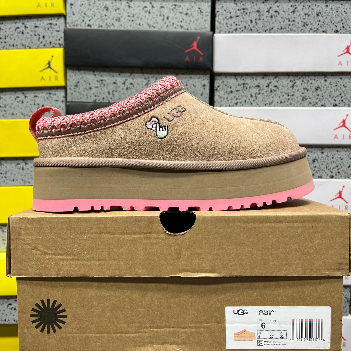 UGG Platform Slip-On Shoes in Tan with Pink Trim