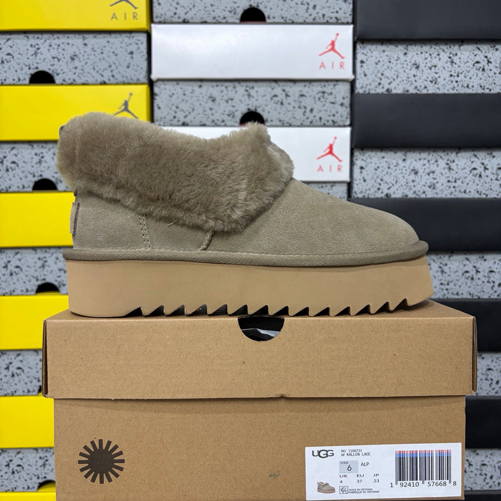 UGG Brown Platform Slip-On Shoes with Plush Collar