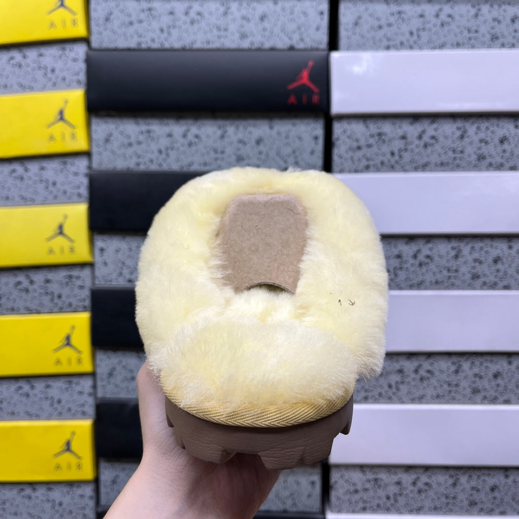 UGG Slippers in Soft Yellow with Plush Collar