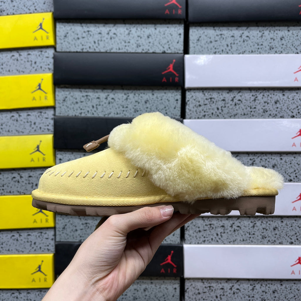 UGG Slippers in Soft Yellow with Plush Collar
