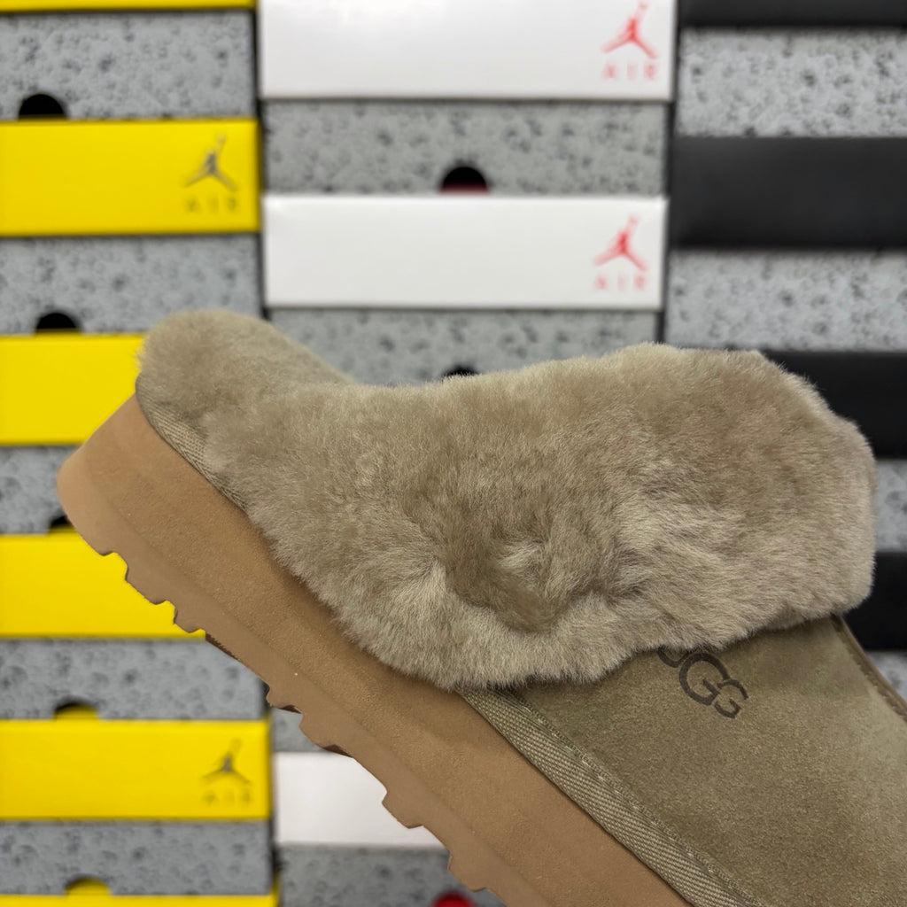 UGG Platform Slippers in Antelope Brown with Plush Collar