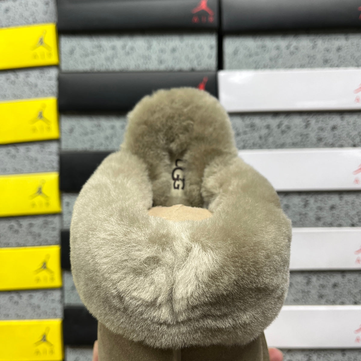 UGG Platform Slippers in Antelope Brown with Plush Collar