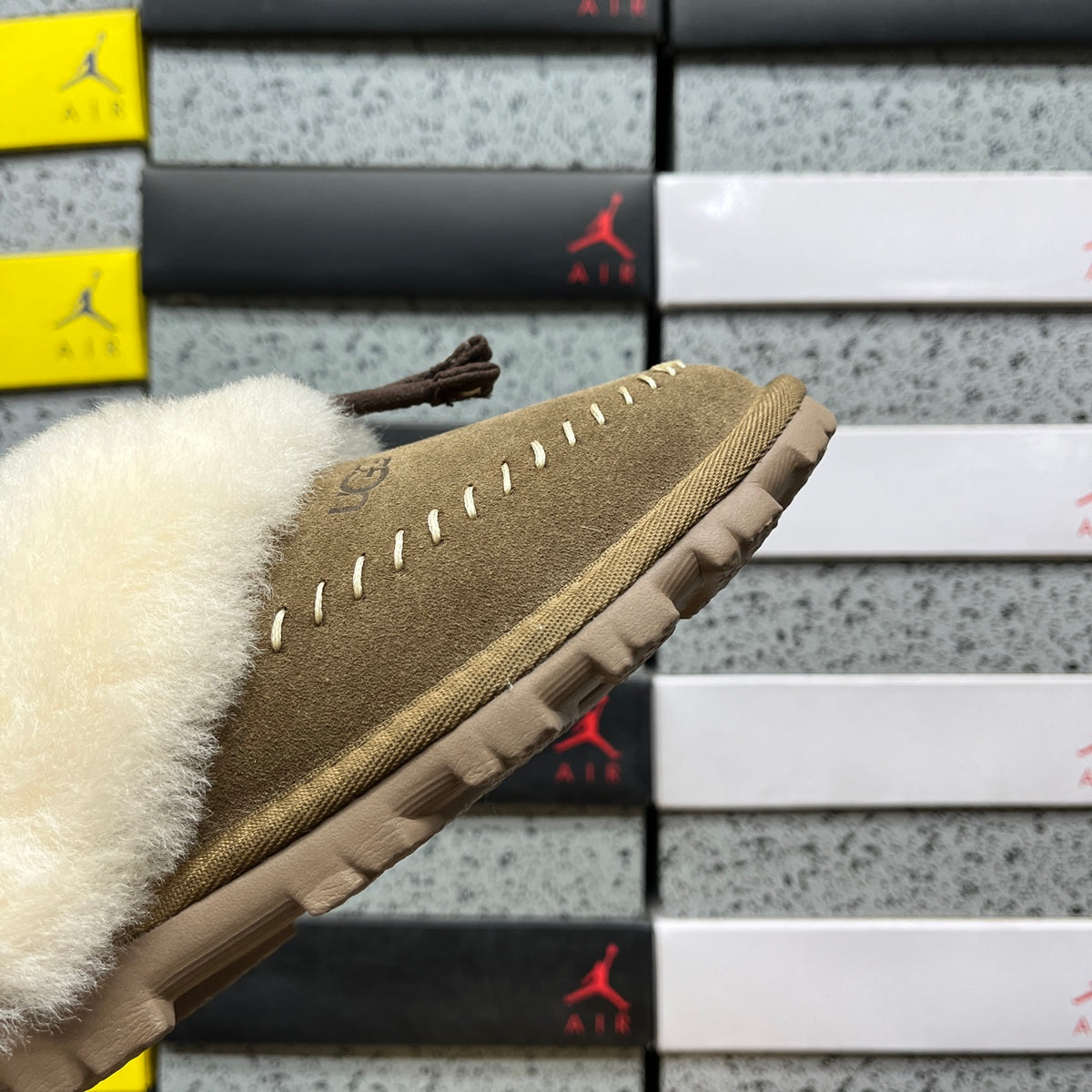 UGG Slippers in Light Bronze with Cream Plush Collar