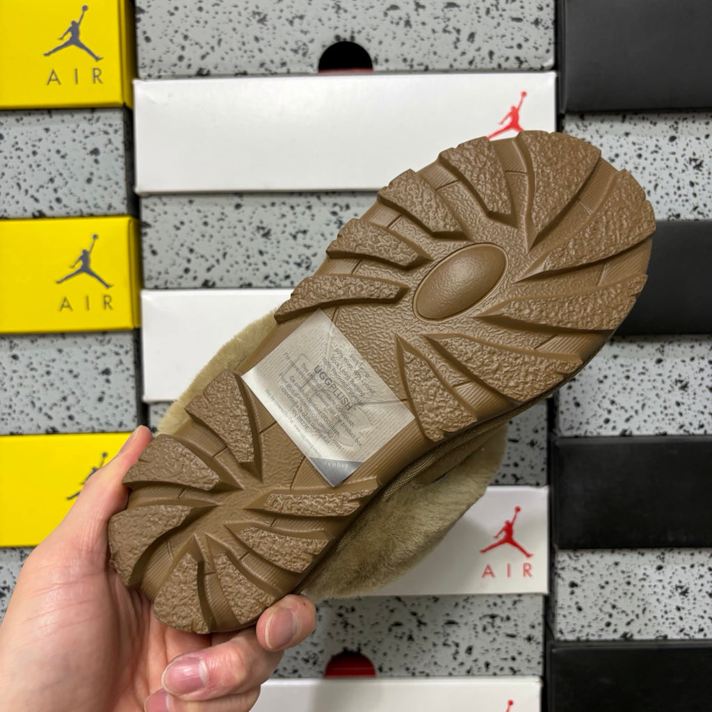 UGG Antelope Brown Mule Slippers with Plush Collar and Notched Sole