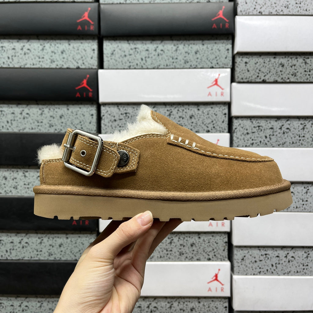 UGG Buckle-Strap Clogs in Chestnut with Plush Lining