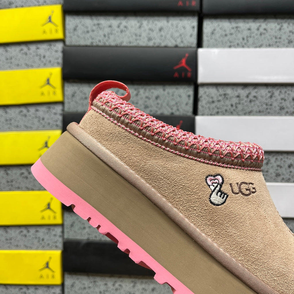UGG Platform Slip-On Shoes in Tan with Pink Trim