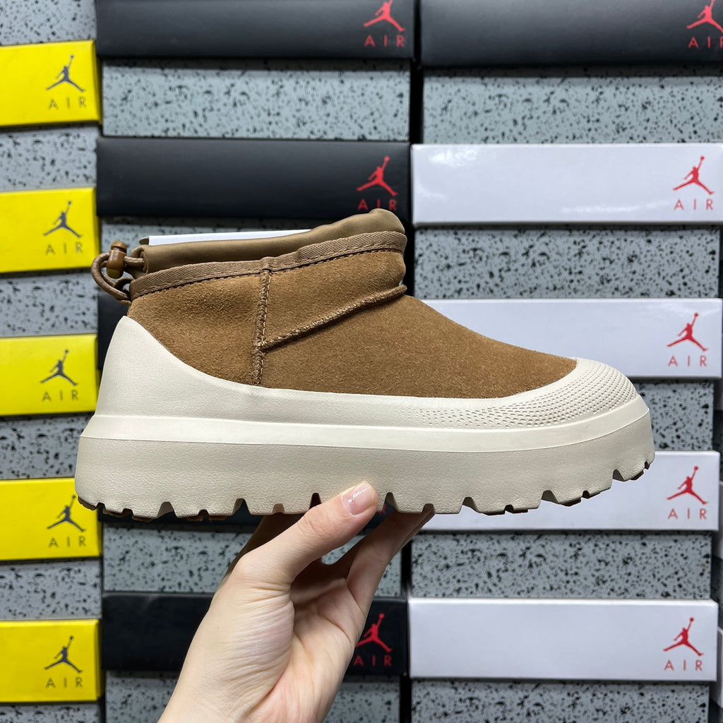 UGG Slip-On Ankle Boots in Chestnut with Cream Chunky Lug Sole