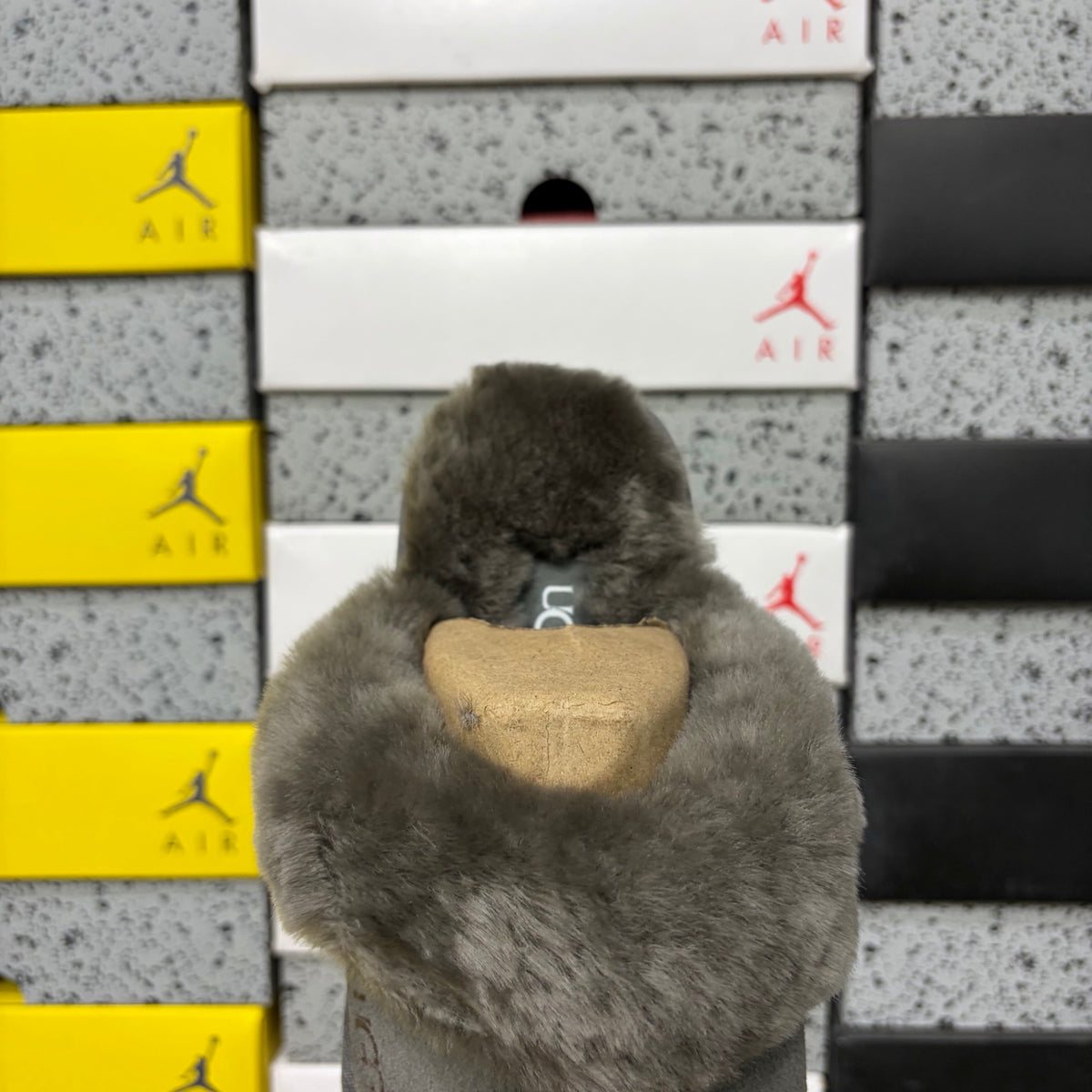 UGG Platform Slippers in Gray with Plush Collar