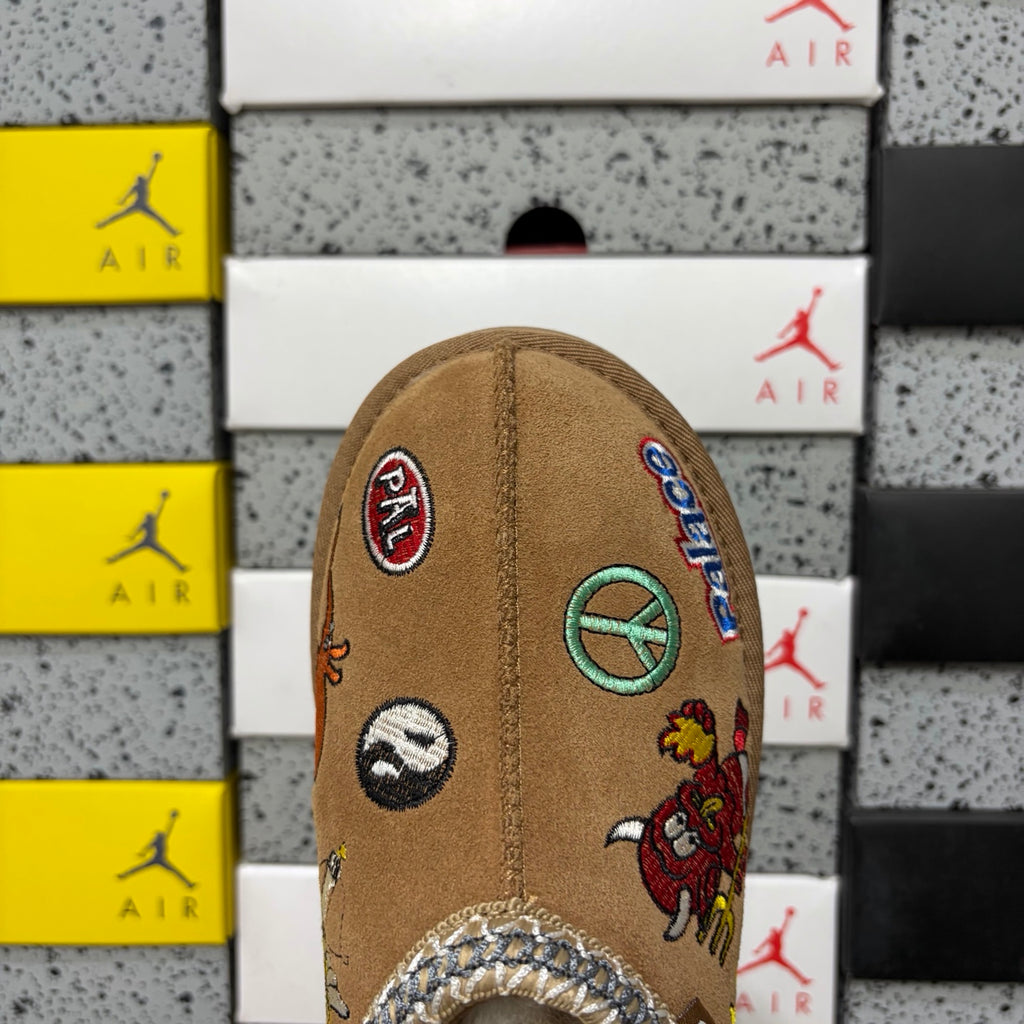 UGG Chestnut Slip-On Shoes with Colorful Cartoon Embroidery