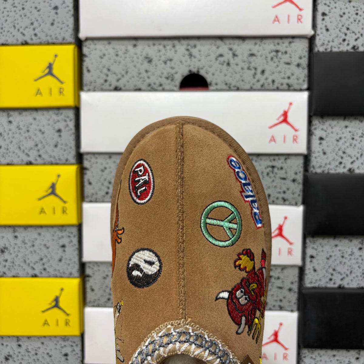 UGG Chestnut Slip-On Shoes with Colorful Cartoon Embroidery