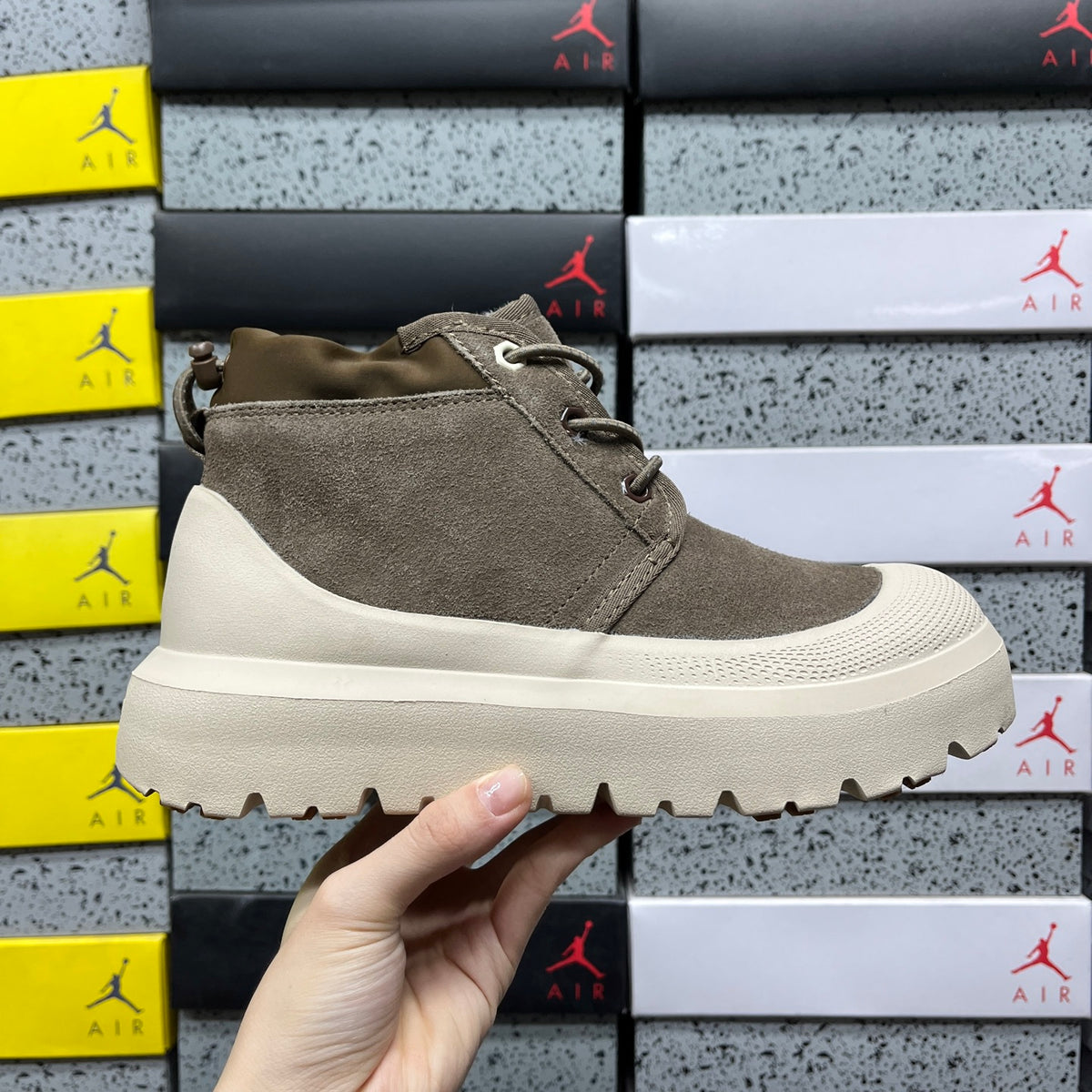 UGG Lace-Up Ankle Boots in Hickory Brown with Cream Chunky Sole