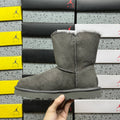 UGG Button-Detail Short Boots in Gray with Plush Lining