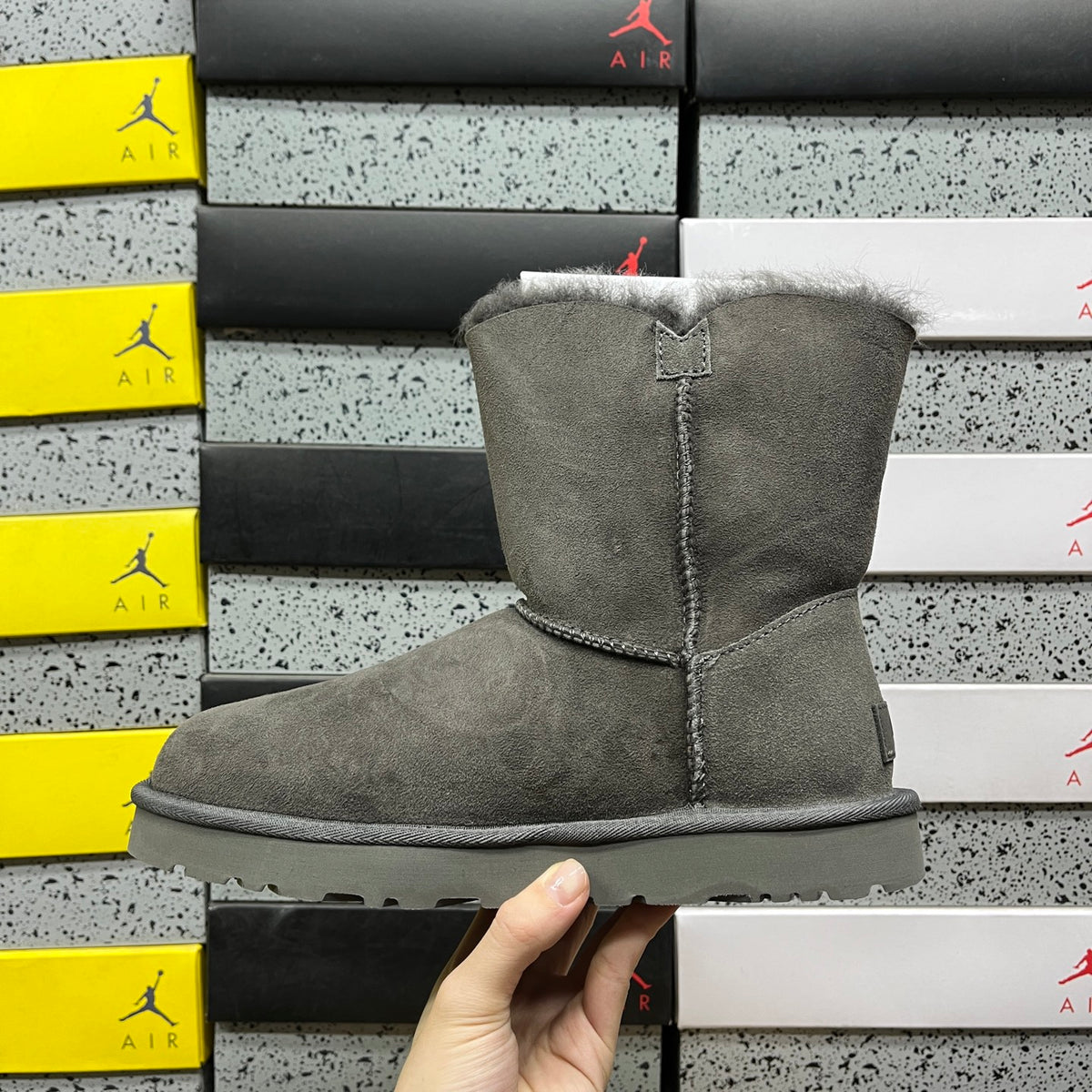 UGG Button-Detail Short Boots in Gray with Plush Lining