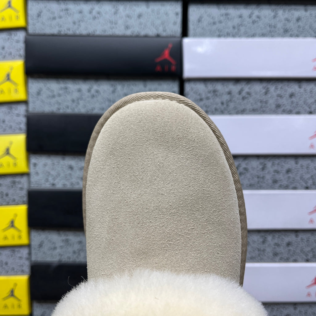 UGG Platform Slippers in Sand with Cream Plush Collar
